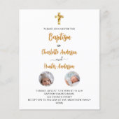 Papier Baptême jumeaux blanc photo budget invitation (Devant)