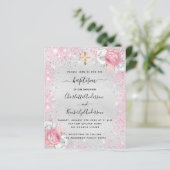 Papier Baptême rose argent jumeaux floral invitation budg (Debout devant)
