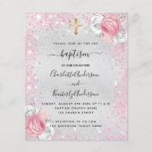Papier Baptême rose argent jumeaux floral invitation budg (Devant)
