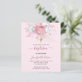 Papier Baptême rose floral fille élégante blanche invitat (Debout devant)