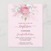 Papier Baptême rose floral fille élégante blanche invitat (Devant)