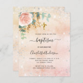 Papier Baptême rose or floral eucalyptus invitation (Devant / Derrière)