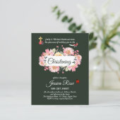 Papier Baptême vert rose floral Invitations (Debout devant)