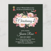 Papier Baptême vert rose floral Invitations (Devant)
