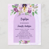Papier Baptême violet fleurs violet invitation budgétaire (Devant)
