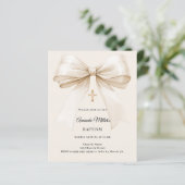Papier Baptism beige bow elegant invitation (Debout devant)