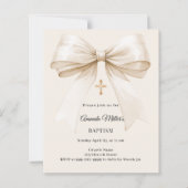 Papier Baptism beige bow elegant invitation (Devant)