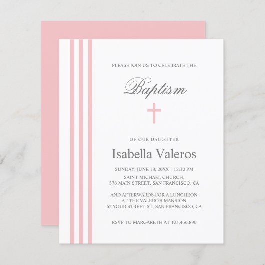 Papier BAPTISM Chic Vertical Gratté pastel Pink Cross (Devant / Derrière)