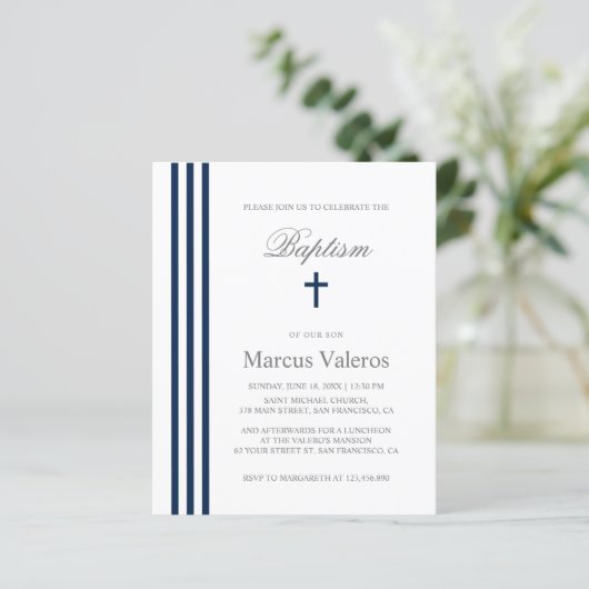 Papier BAPTISM Chic Vertical Strited Marine Croix Bleue (Debout devant)