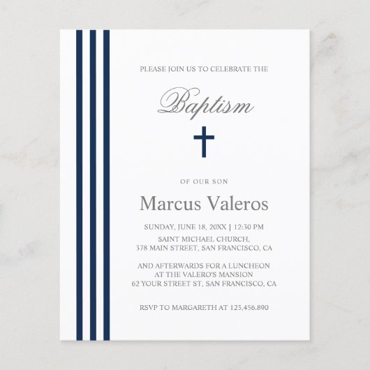Papier BAPTISM Chic Vertical Strited Marine Croix Bleue (Devant)