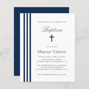Papier BAPTISM Chic Vertical Strited Marine Croix Bleue