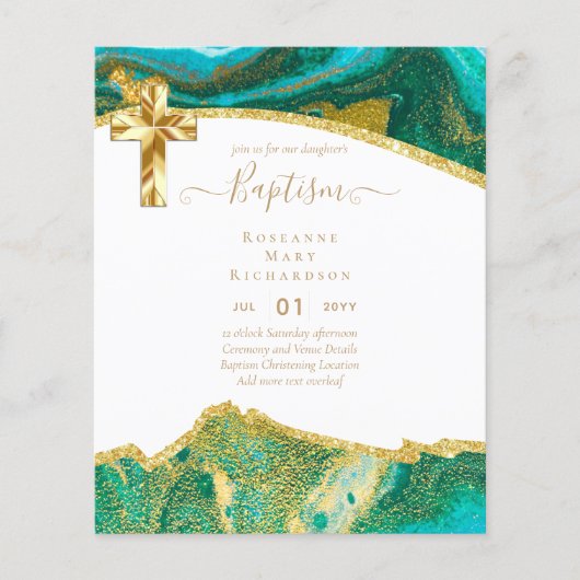 Papier BAPTISME BUDGÉTAIRE NOËL Invitation AGATE GOLD (Devant)