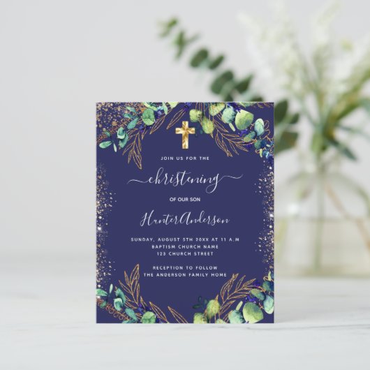 Papier Baptiste eucalyptus vert invitation bleue (Debout devant)
