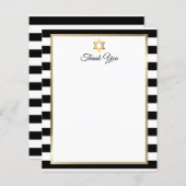 Papier Bar Bat Mitzvah Black White Stripe Thank You Note (Devant / Derrière)