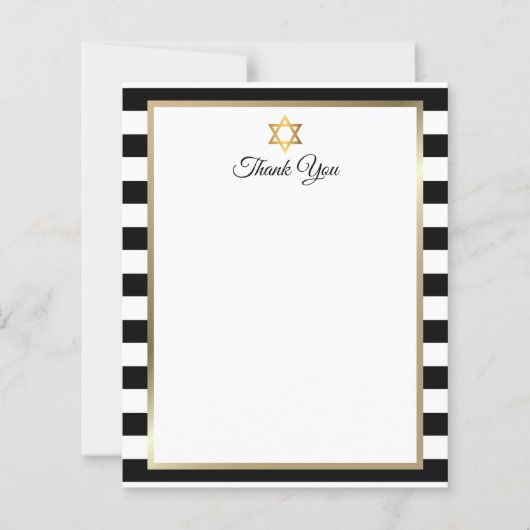 Papier Bar Bat Mitzvah Black White Stripe Thank You Note (Devant)