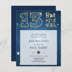 Papier BAR Bleu Galaxy moderne MITZVAH Invitations