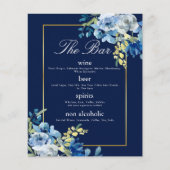 Papier Bar de mariage élégant bleu bleu marine or Floral (Devant)