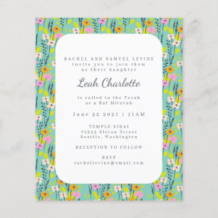 Papier Bar Mitzvah budgétaire mignon vert menthe rose flo