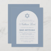 Papier Bar Mitzvah Dusty Blue Arch Star Budget Invitation (Devant / Derrière)