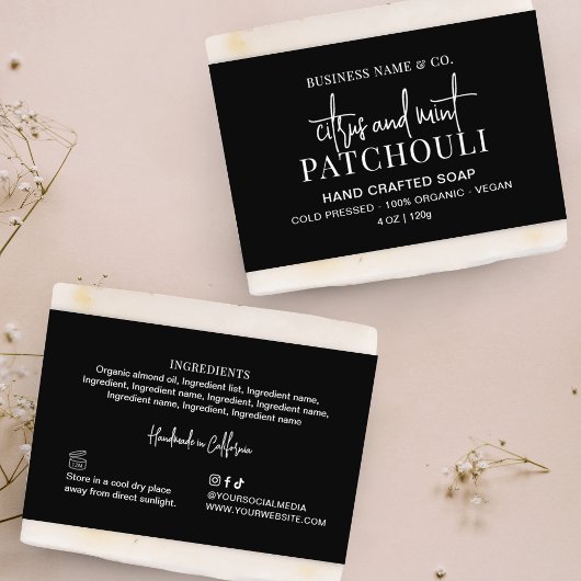 Papier Bar Shampooing noir moderne ou Étiquette Soap Bell