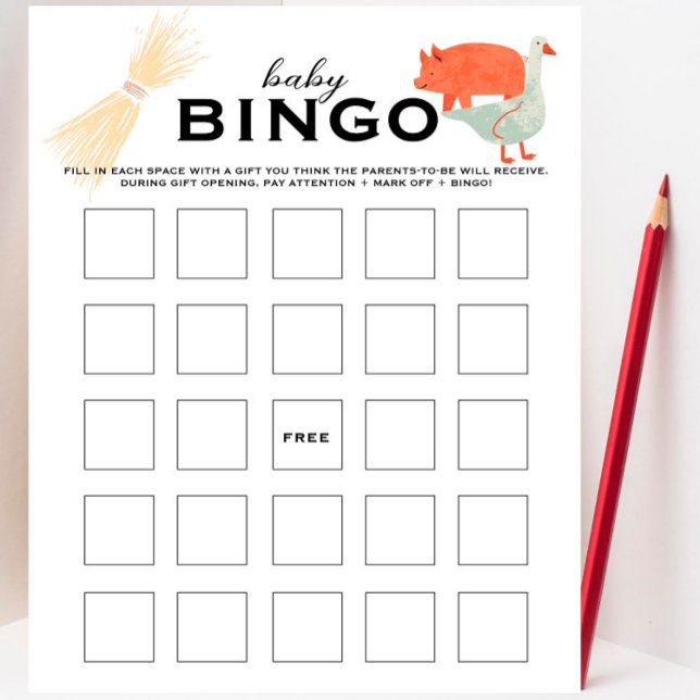 Papier Barnyard Animaux - Baby shower Baby Bingo Jeu (Créateur téléchargé)