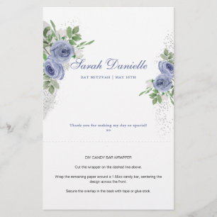 Papier Barre à bonbons personnalisée Floral Bleu