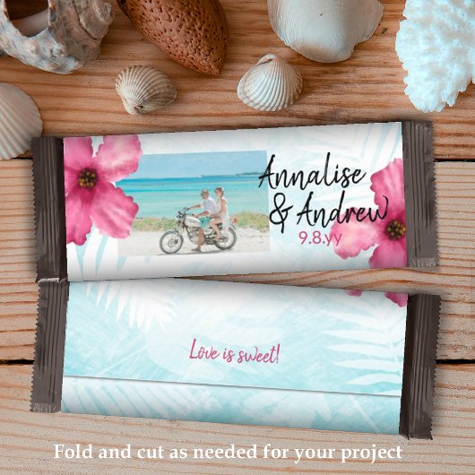 Papier Barre à sucré Mariage Turquoise rose Hibiscus