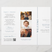 Papier Barre bleue et blanche Mitzvah Trifold Program (Devant)
