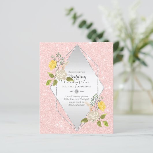 Papier BAS BUDGET Blanc Rose Jaune Fleur Mariage Inviter (Debout devant)