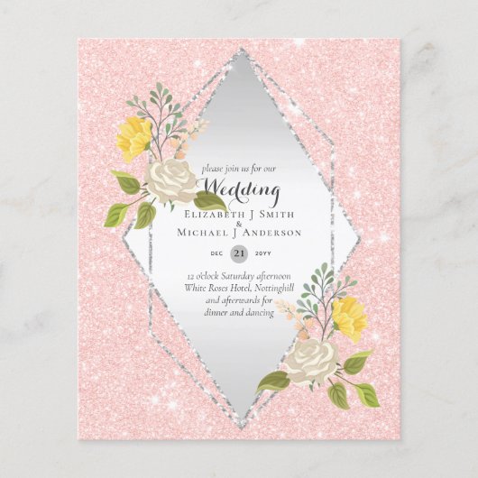 Papier BAS BUDGET Blanc Rose Jaune Fleur Mariage Inviter (Devant)