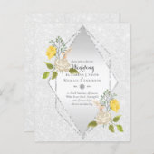 Papier BAS BUDGET Blanc Rose Jaune Fleur Mariage Inviter (Devant / Derrière)