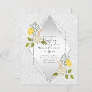 Papier BAS BUDGET Blanc Rose Jaune Fleur Mariage Inviter