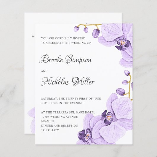 Papier BAS COÛT Orchidée violette Élégant Mariage botaniq (Devant / Derrière)
