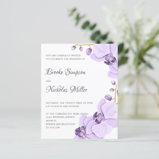 Papier BAS COÛT Orchidée violette Élégant Mariage botaniq (Debout devant)