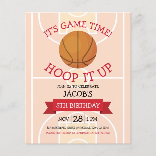 Papier Basketball mignon et budget ruban Invitation d'ann (Devant)