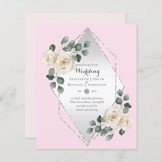 Papier Basse Budget Rose Diamond Frame Mariage Invitation (Devant / Derrière)