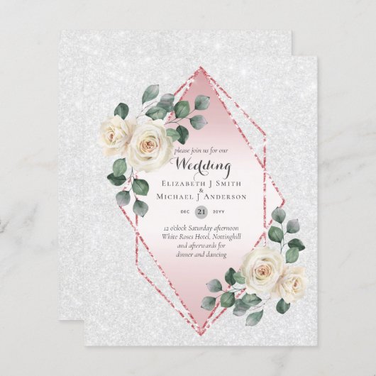 Papier Basse Budget Rose Diamond Frame Mariage Invitation (Devant / Derrière)
