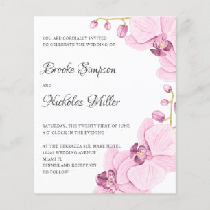 Papier BASSE COÛT PInk orchidée Élégant Mariage botanique