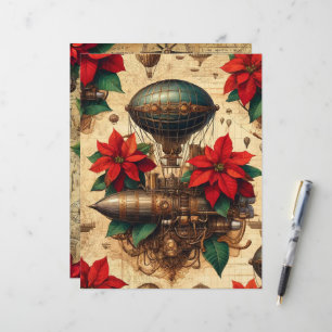 Papier Bateau Festive Steampunk avec Poinsettia Florals