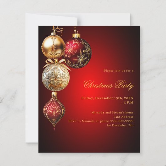 Papier Bauble en or rouge Code QR invitation Noël fête (Devant)