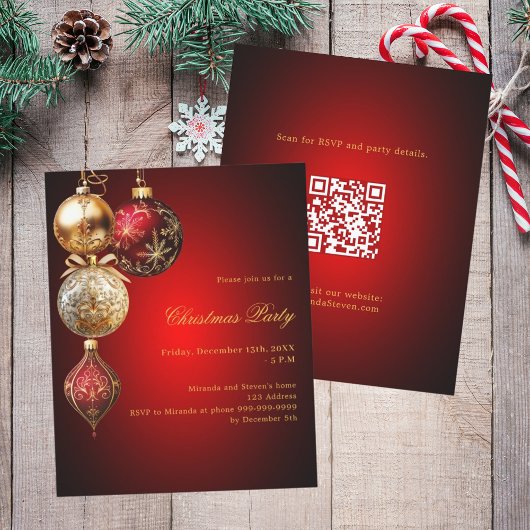Papier Bauble en or rouge Code QR invitation Noël fête