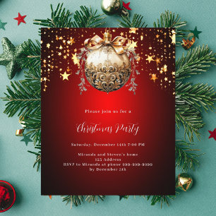 Papier Bauble rouge étoiles Noël invitation