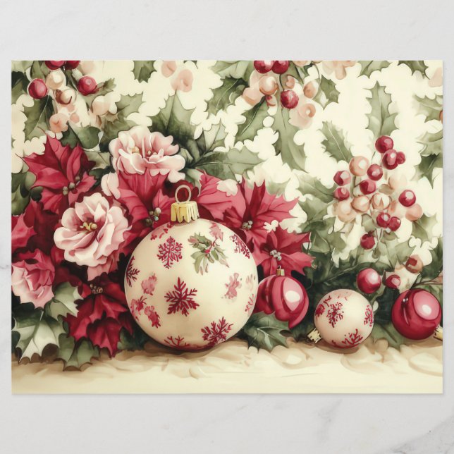 Papier Baubles et fleurs de Noël colorés (Devant)