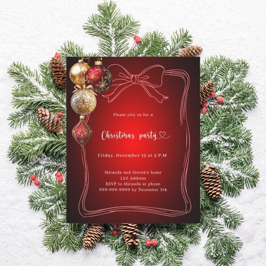 Papier Baubles or arc rouge Noël invitation