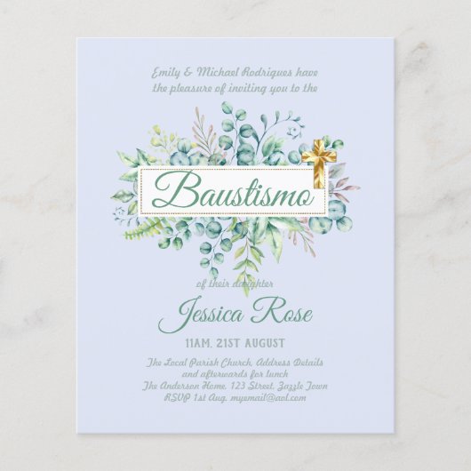 Papier Baustismo Invitation Eucalyptus BUDGET Vert (Devant)
