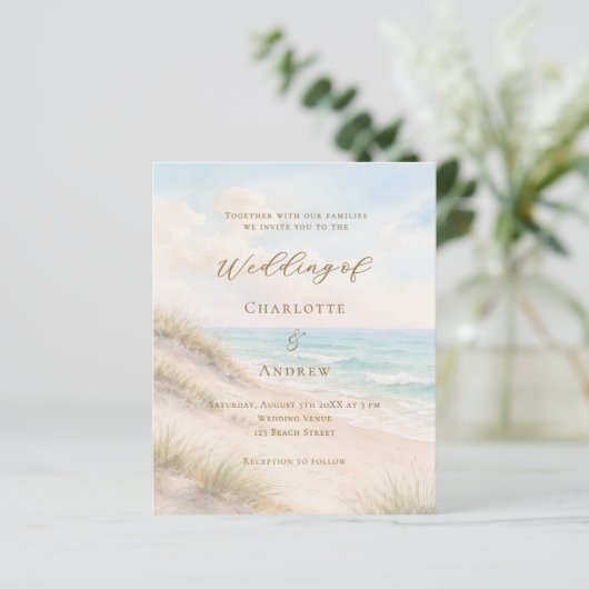 Papier Beach coastal ocean wedding invitation (Debout devant)