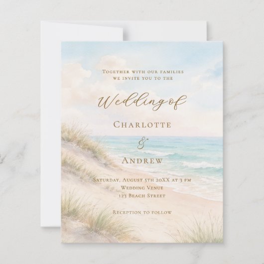 Papier Beach coastal ocean wedding invitation (Devant)