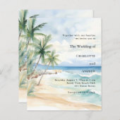 Papier Beach tropical palm destination wedding invitation (Devant / Derrière)