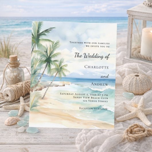 Papier Beach tropical palm destination wedding invitation