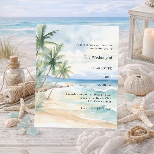 Papier Beach tropical palm destination wedding invitation